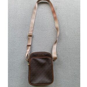 Michael Kors Crossbody Women Small Brown Logo Flight Bag Signature Monogram